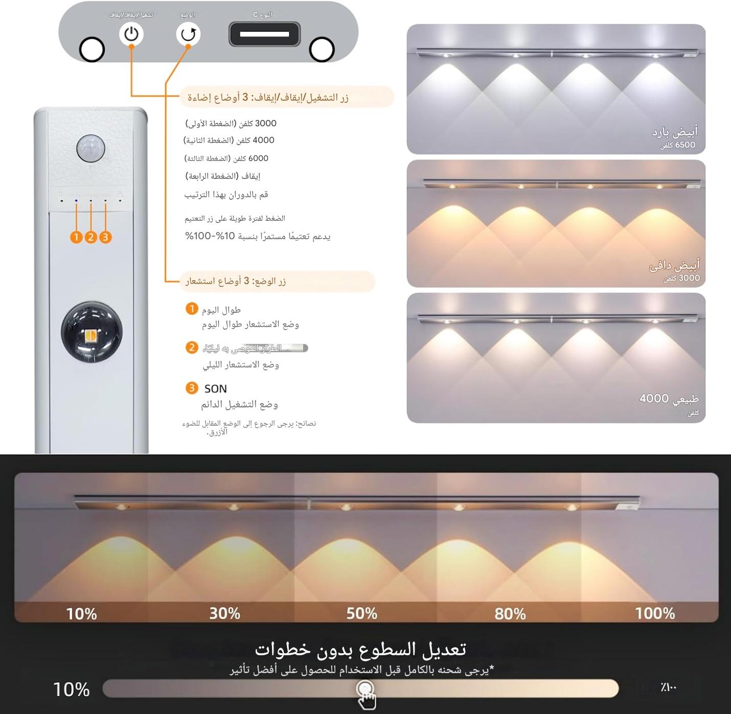 LED مصباح ذكي مزودة بمستشعر حركة 3 درجات إضاءة